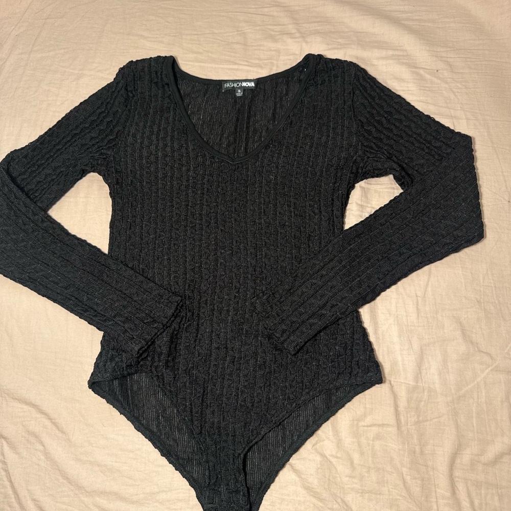 Fashion Nova Textured Black Bodysuit
